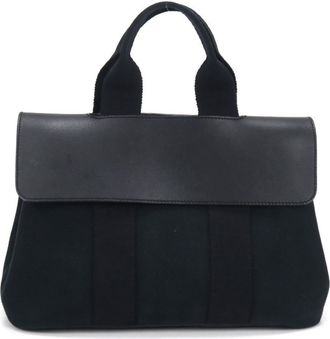 Herm&egrave;s Black Toile Chevron Tote Bag (Pre-Owned)