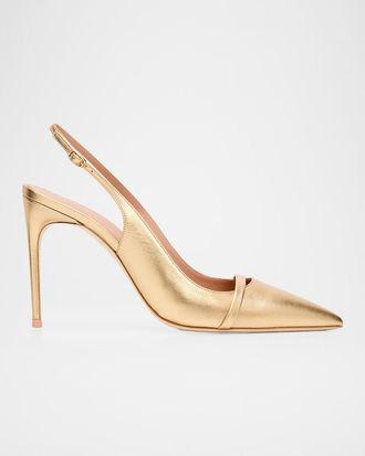 Malone Souliers 90mm Schiffer Metallic Leather Slingback Pumps