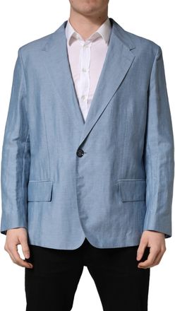 Dolce & Gabbana Light Blue Single Breasted Men Jacket Blazer Linen Nylon Clothing