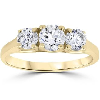 Pompeii3 1 Ct Three Stone Lab Grown Diamond Engagement Ring 14k Yellow Gold