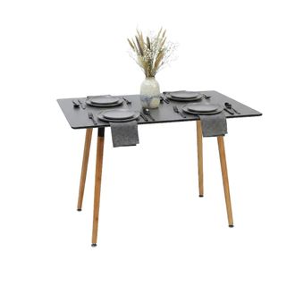 Relaxdays Relaxdays Mesa De Comedor Rectangular, 75 X 110 X 70 Cm, Mdf Y Bamb&uacute;, Para 4 Personas, Estilo Escandinavo, Negro/natural