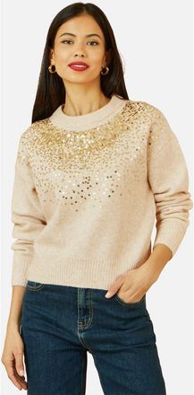 Yumi Relaxed Knitted Sequin Sweater in Oatmeal at Nordstrom, Size Medium