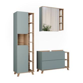 Vicco Conjunto De Muebles De Ba&ntilde;o Karen, Sonoma/azul, 3 Partes