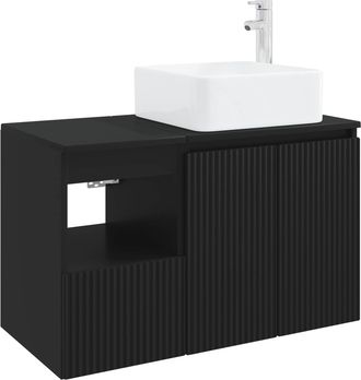vidaXL Juego De Muebles De Ba&ntilde;o 2 Uds. Negro Madera De Ingenier&iacute;a Vidaxl