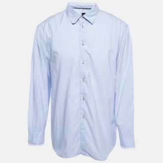 Emporio Armani Blue Striped Cotton Button Front Full Sleeve Shirt