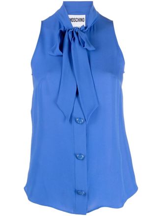 Moschino pussy-bow collar blouse - women - Silk - 44 - Blue
