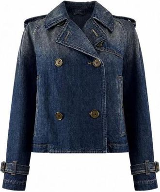Burberry Jassen, Dames, Blauw, S, Denim, Cropped Double-Breasted Denim Jacket