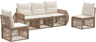 vidaXL Conjunto De Sof&aacute;s De Jard&iacute;n 5 Uds. Beige Y Blanco Crema Vidaxl