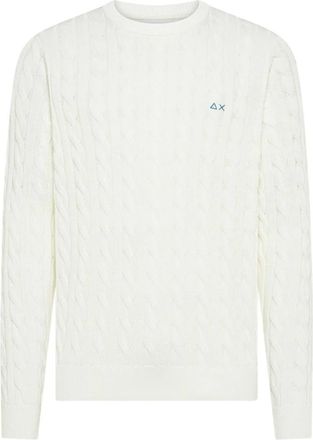 Sun 68 Cable Knit Sweater L/S - Heren - Ronde hals truien - Wit - 2XL - Katoen - Truien & Vesten