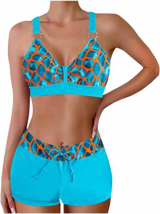 Generic Womens Bikini Sets Sexy Swimwear Two Piece Swimsuit High Waisted Bottom Tankinis Boyshorts Ladies Bathing Suit Strappy Bikini Top Tummy Control Swimmi