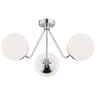Netlighting Tomar Globe Ceiling 3 Light Opal Matt Chrome in Grey