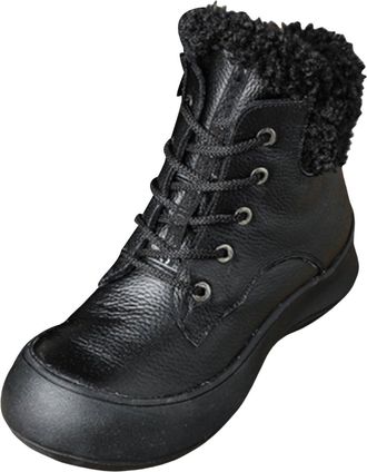 Generic Warm Fleece Lined Leather Lace up Ankle Boots for Women, Soft Genuine Leather Winter Booties, Anti Slip Rubber Sole Round Toe Comfort Walking Shoes, C