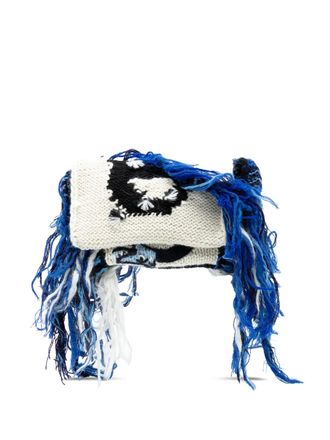 Loewe 2000-2025 Knitted Wool Dragon Fringed Flap crossbody bag - White