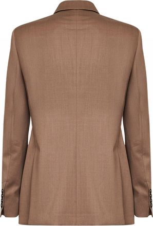 Max Mara Womens Hazelnut Twill Double-Breasted Blazer Virgin Wool Jacket