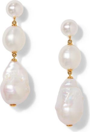 Nadri London Cultured Pearl Triple Drop Earrings in Gold at Nordstrom