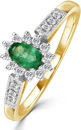 The Diamond Store Emerald 5 x 3mm And Diamond 9K Gold Ring A3203