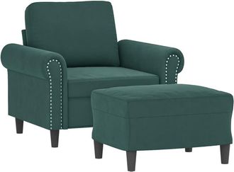 vidaXL Sillón con taburete terciopelo verde oscuro 60 cm vidaXL