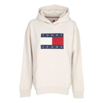 Tommy Hilfiger Relax Melange Flag Hoodie Oud Wit - Dames - Hoodies - Beige - 2XS - Katoen - Hoodies & sweatvesten