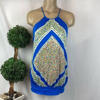 Free People Womens Paris Floral Sleeveless Halter Top In French Blue
