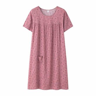 Generic Nightdress Womens Floral Pattern Round Neck Short Sleeve Sleep Shirt Night Dress Midi Sleepwear Sleep Shirt Women Sleep Shirt Nightdress Casual Printe