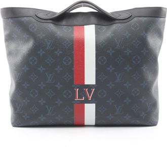 Louis Vuitton Black Multi-Color Navy Coated Canvas Leather Tote Bag (Pre-Owned)