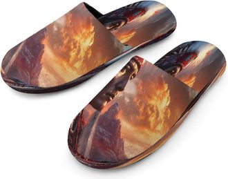 Generic Native Indian Chief Wolf Mens Cozy Memory Foam Slippers Warm Cotton House Shoes Comfy Slipper for Indoor Outdoor