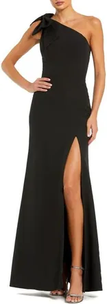 Mac Duggal Petite Crepe One Shoulder Gown With Bow in Black at Nordstrom, Size 10