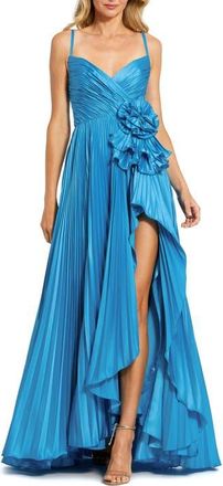 Mac Duggal V Neck Pleated Charmeuse Gown in Turquoise at Nordstrom, Size 12