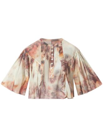 Isabel Marant Cropped Blouse with Flared Sleeves and Ruffle Details