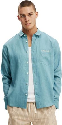 Cotton On Mens Relaxed Linen Long Sleeve Shirt in Jade Emb at Nordstrom, Size Xx-Large
