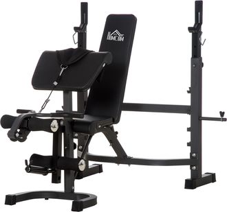 HOMCOM Homcom - Banco De Musculaci&oacute;n Banco De Pesas Con Respaldo Inclinable Y Soporte De Barras Ajustable Para Entrenamiento De Cuerpo Completo 187x140x117-1