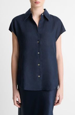 Vince Dolman Sleeve Linen Shirt in Coastal Blue at Nordstrom, Size Xx-Small