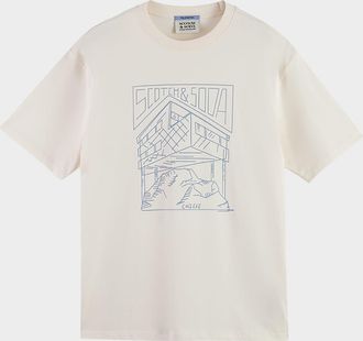 Scotch & Soda Mens Relaxed Fit Linework Logo T-Shirt