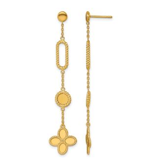 Diamond2Deal 14K Yellow Gold Fancy Flower Drop Dangle Earrings