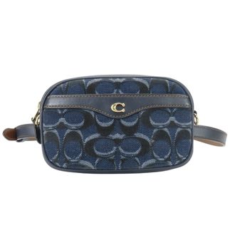 Coach Signature Brown Navy Denim Leather Fanny Pack Pouch (Pre-Owned)