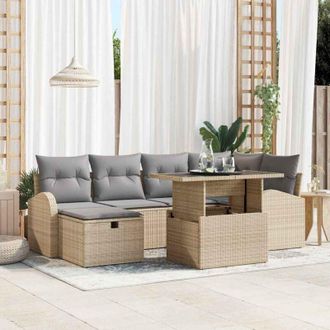 vidaXL Vidaxl - Conjunto De Sof&aacute; De Jard&iacute;n Con Coj&iacute;n 7 Pcs Beige Polirat&aacute;n