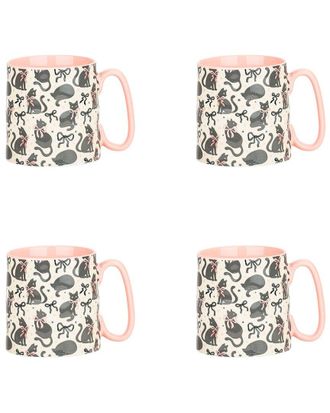 10 Strawberry Street Set Of 4 Bella Mugs: Black Cat Bows