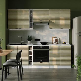 Vicco Mueble De Cocina Fame-line, Panel Roble/blanco, 235 Cm Sin Encimera