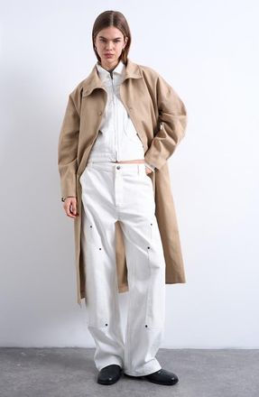 Topshop Stand Collar Longline Coat in Beige at Nordstrom, Size X-Small