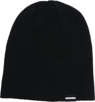 Dsquared2 logo-tag wool beanie - men - Wool - One Size - Black