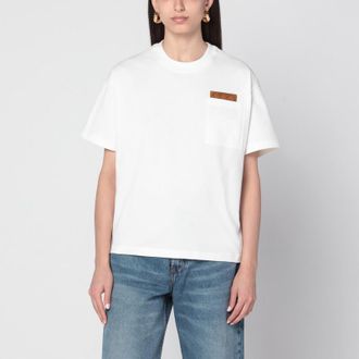 Bottega Veneta Ivory T-shirt with Interwoven pattern patch