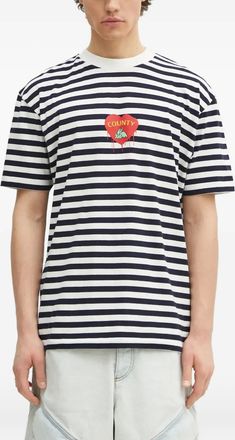 Marcelo Burlon T-shirt a righe con decorazione cuori - Nero