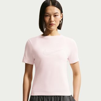 Nike Womens Nike Sportswear Slim Short-Sleeve Burnout Logo Top in White | IO1516-103