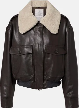 Brunello Cucinelli Shearling-trimmed leather bomber jacket