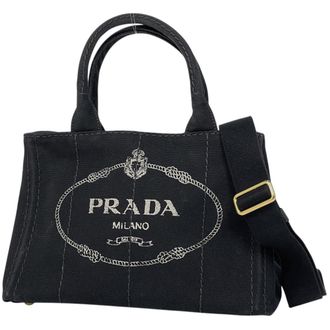 Prada Black Nero Canapa Canvas Shoulder Bag Tote Bag (Pre-Owned)