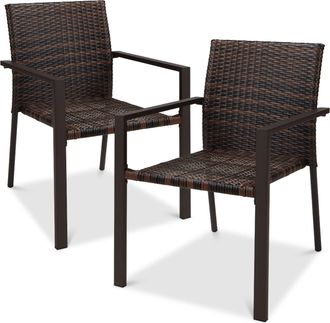 Best Choice Products Set of 2 Wicker Chairs, Stackable Outdoor Dining Furniture w/ Armrests