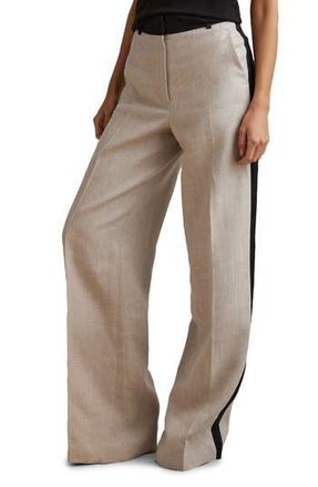 Reiss Luella Side Stripe Wide Leg Linen Pants in Neutral at Nordstrom Rack, Size 0 Us / 4 Uk