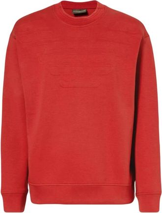 Emporio Armani Rood katoenen sweatshirt met adelaarlogo - Heren - Sweatshirts - Rood - M - Katoen - Hoodies & sweatvesten