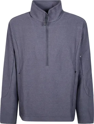Pas Normal Studios Grey Off-Race Boiled Wool Textured Half-Zip Sweater