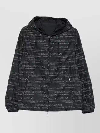Emporio Armani nylon hooded bomber jacket drawstring hem